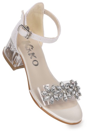 KİKO KİDS YANGU KUM SİMLİ TAŞLI KIZ ÇOCUK 3 CM ŞEFFAF TOPUKLU SANDALET ABİYE AYAKKABI