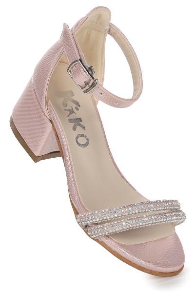 KİKO KİDS SARER VAKKO TAŞLI KIZ ÇOCUK 3 CM TOPUKLU SANDALET ABİYE AYAKKABI