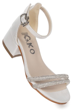 KİKO KİDS SARER VAKKO TAŞLI KIZ ÇOCUK 3 CM TOPUKLU SANDALET ABİYE AYAKKABI