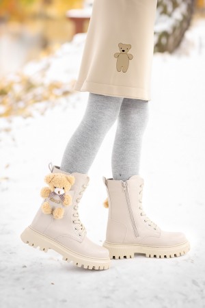 KİKO KİDS 450 AYICIKLI FERMUARLI KIZ ÇOCUK GÜNLÜK BOT AYAKKABI