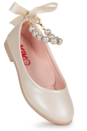 KİKO KİDS BLANCH RUGAN  İNCİLİ LASTİKLİ KIZ ÇOCUK BABET AYAKKABI