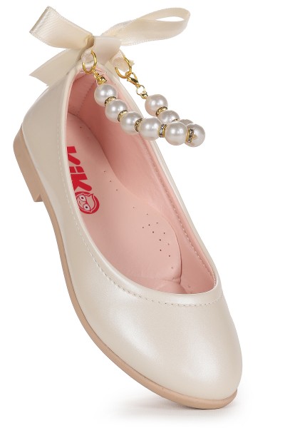 KİKO KİDS BLANCH RUGAN  İNCİLİ LASTİKLİ KIZ ÇOCUK BABET AYAKKABI